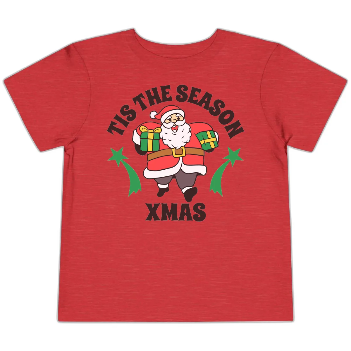 Tis The Season For Presents Santa Toddler T-Shirt in Heather Red