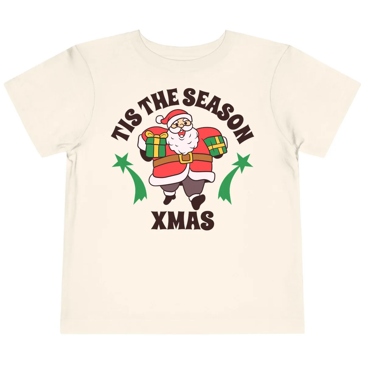 Tis The Season For Presents Santa Toddler T-Shirt in Natural