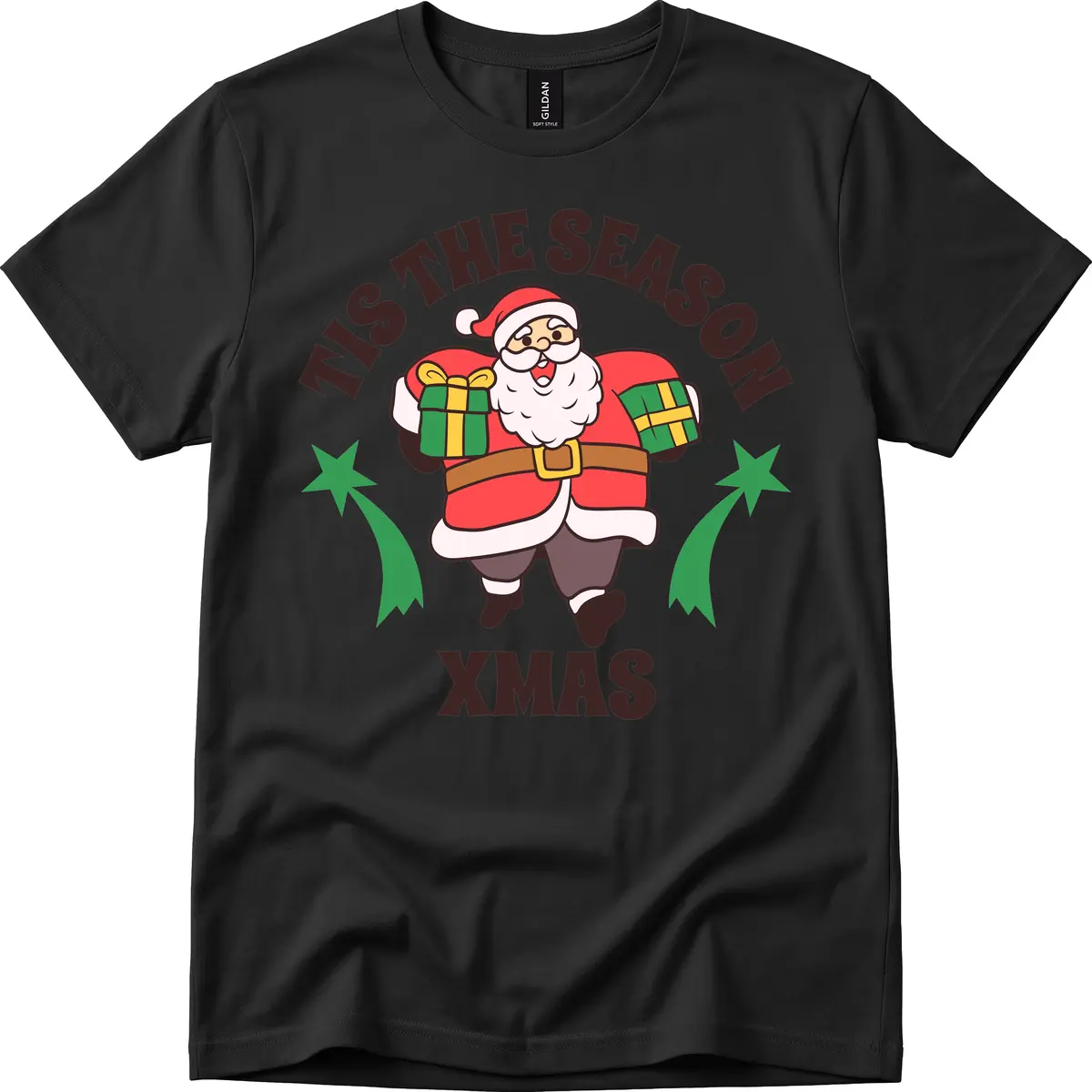 Tis The Season For Presents Santa T-Shirt in Black