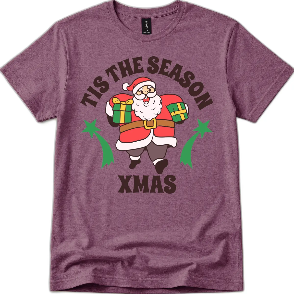 Tis The Season For Presents Santa T-Shirt in Heather Maroon