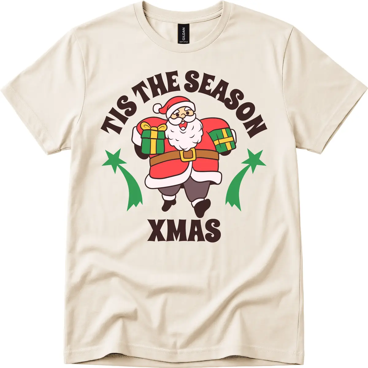 Tis The Season For Presents Santa T-Shirt in Natural
