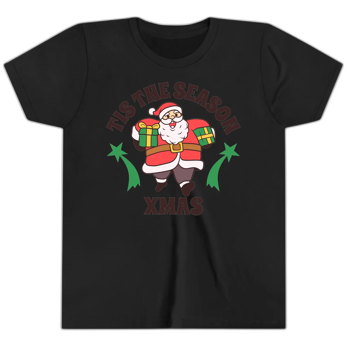 Tis The Season For Presents Santa Youth T-Shirt in Black