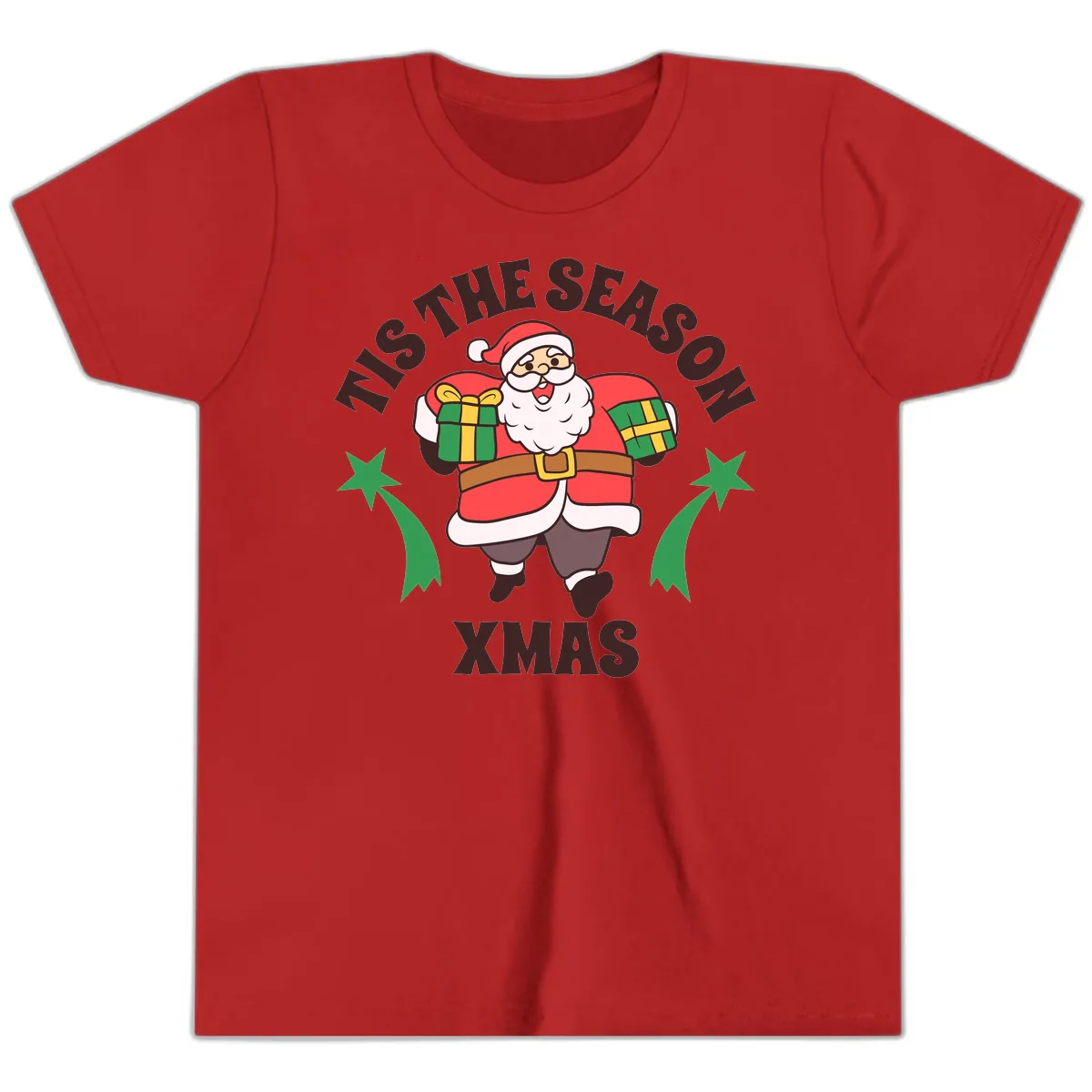 Tis The Season For Presents Santa Youth T-Shirt in Red