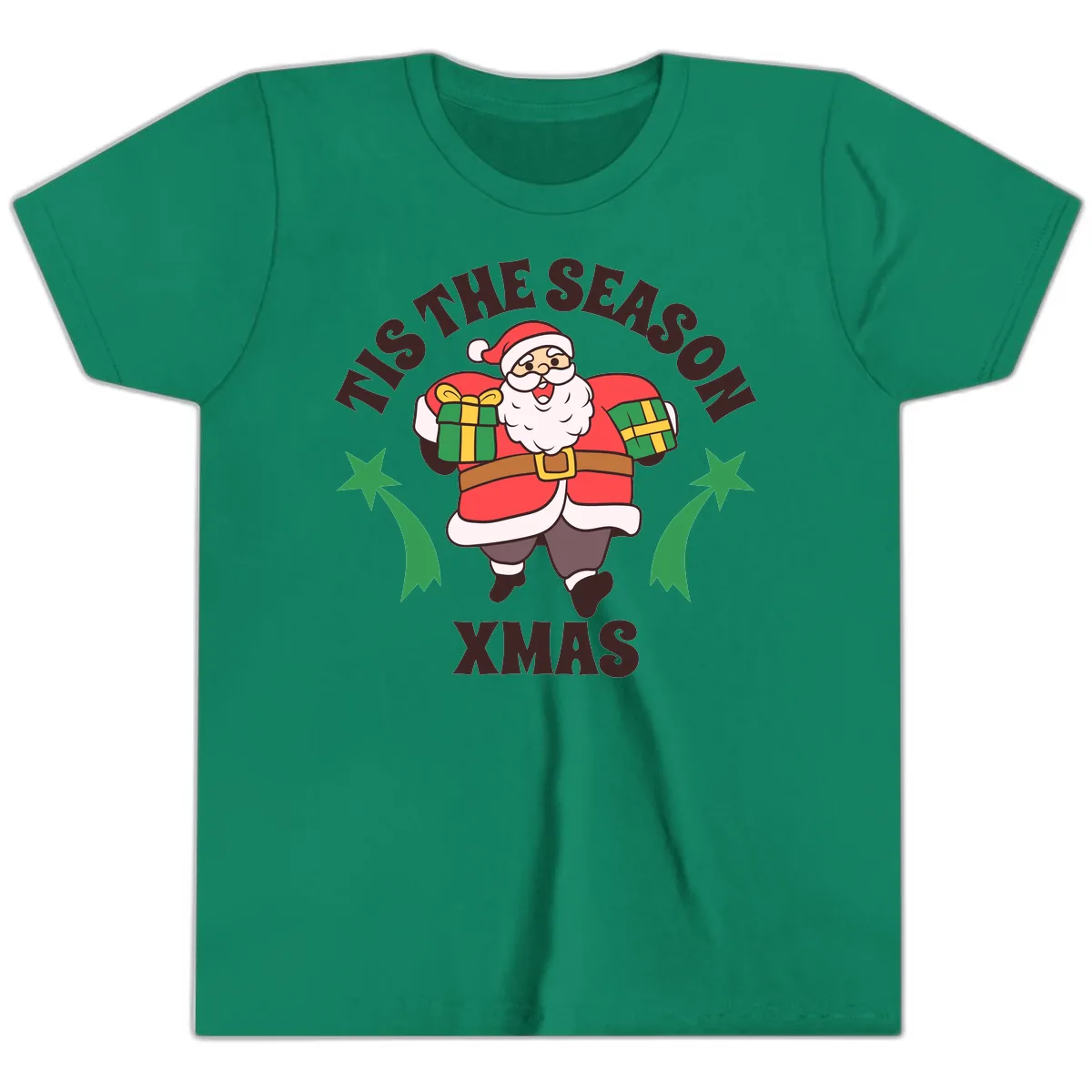 Tis The Season For Presents Santa Youth T-Shirt in Kelly