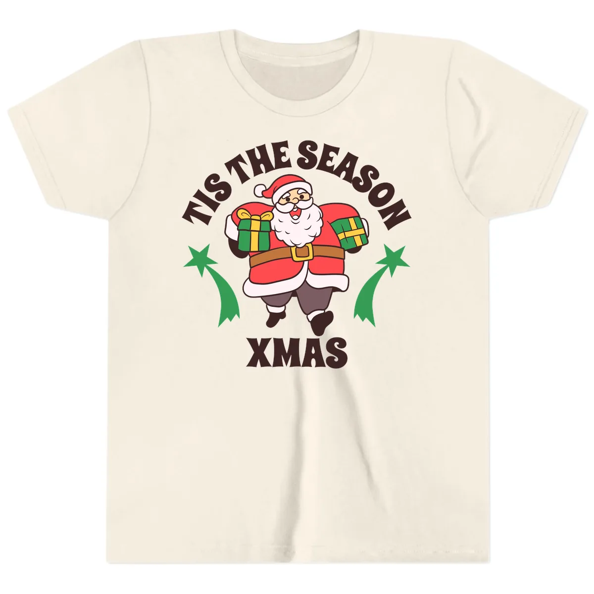 Tis The Season For Presents Santa Youth T-Shirt in Natural