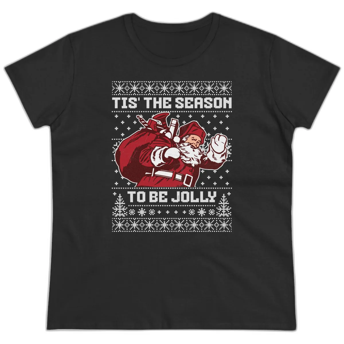 Tis The Season To Be Jolly Ladies Tee in Black
