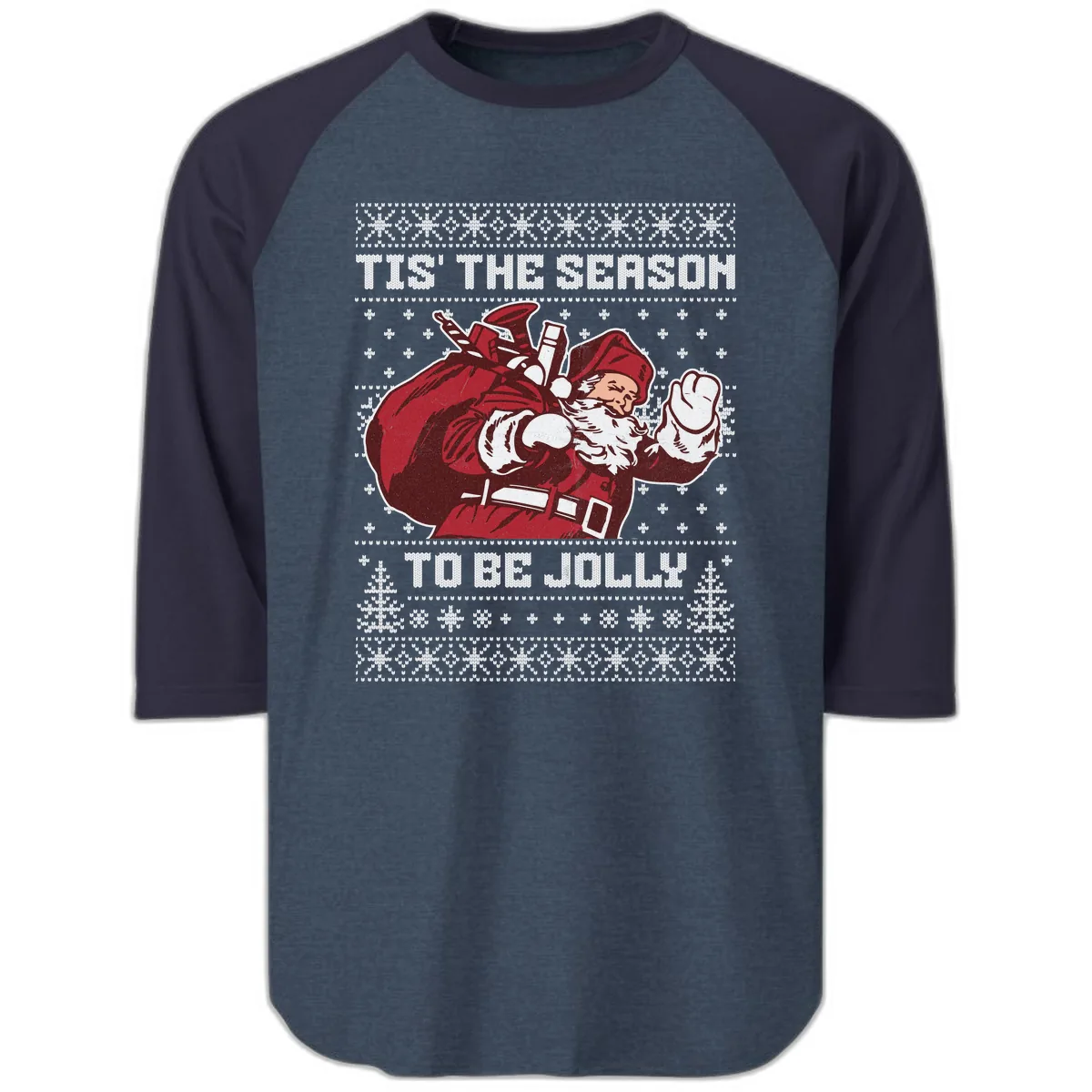 Tis The Season To Be Jolly Raglan 3/4 in Heather Denim Navy