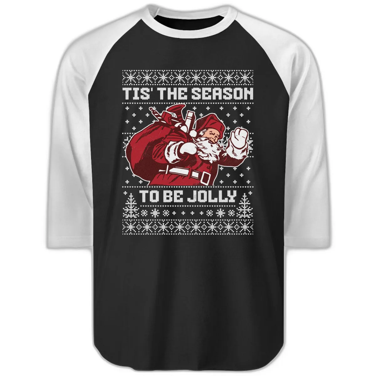 Tis The Season To Be Jolly Raglan 3/4 in Black White