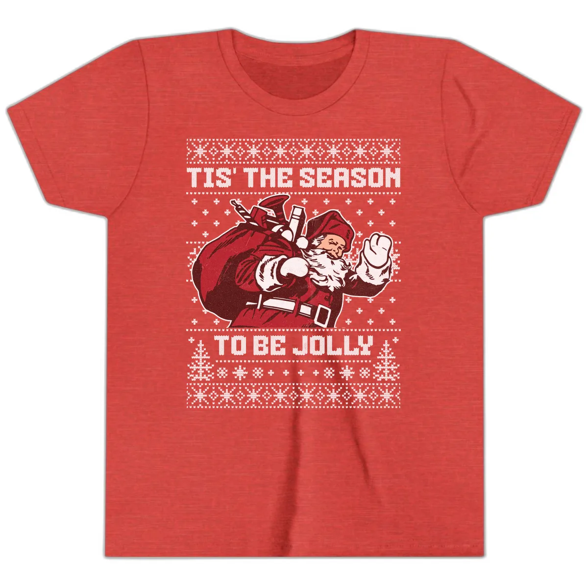 Tis The Season To Be Jolly Youth T-Shirt in Heather Red
