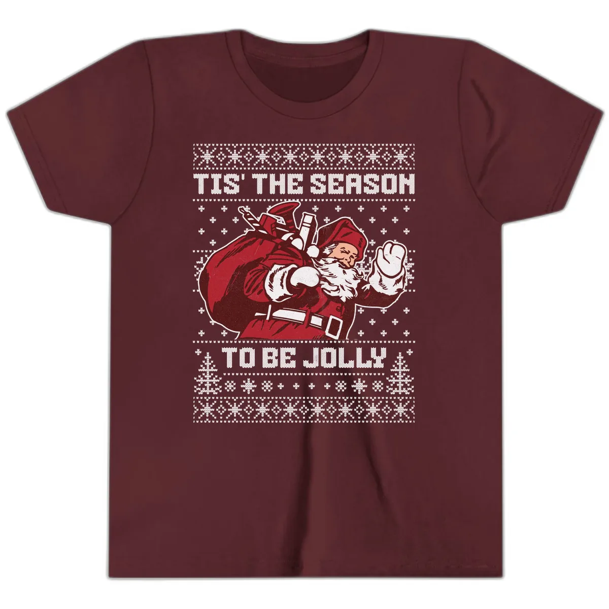 Tis The Season To Be Jolly Youth T-Shirt in Maroon