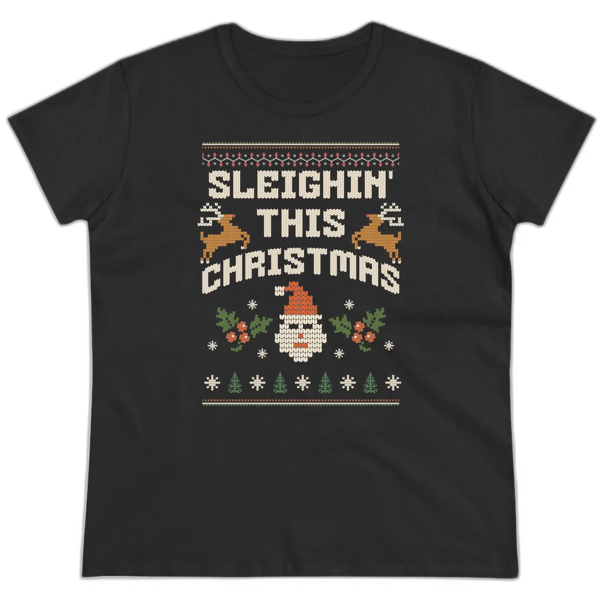 Sleighin' This Christmas Design Ladies Tee in Black