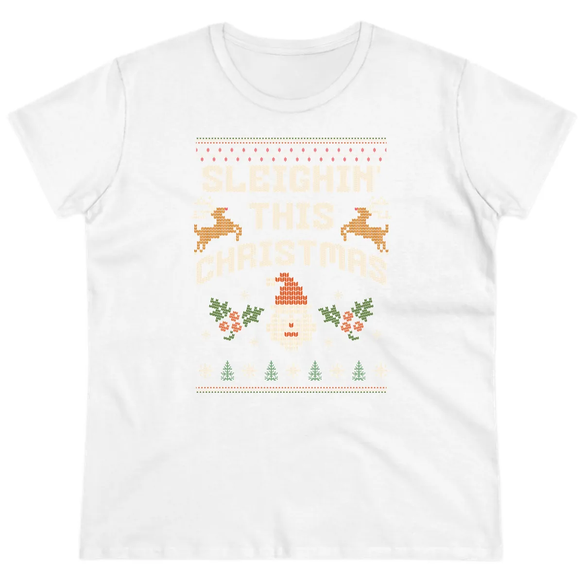 Sleighin' This Christmas Design Ladies Tee in White