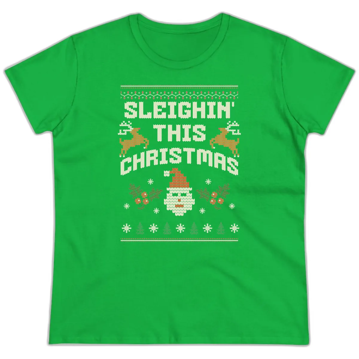 Sleighin' This Christmas Design Ladies Tee in Irish Green