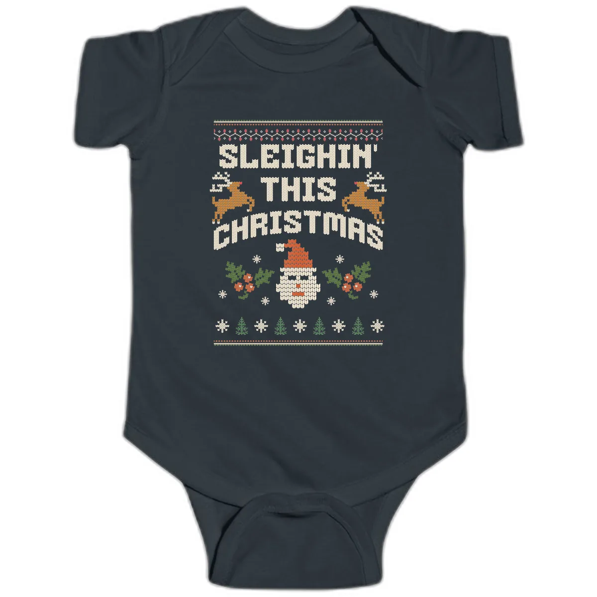 Sleighin' This Christmas Design Baby Onesie in Black