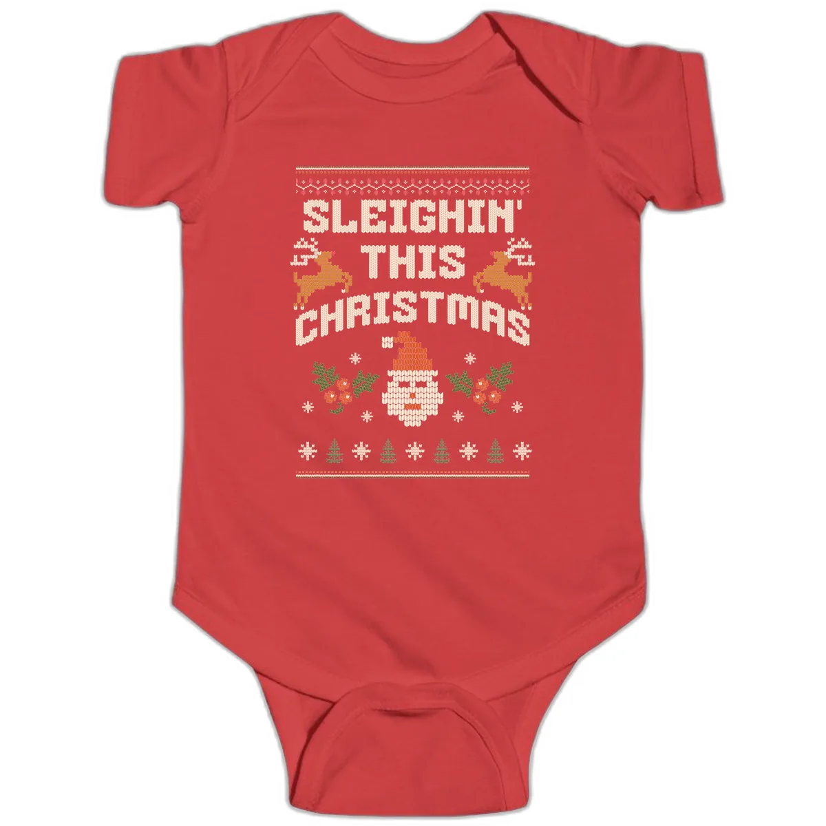 Sleighin' This Christmas Design Baby Onesie in Red