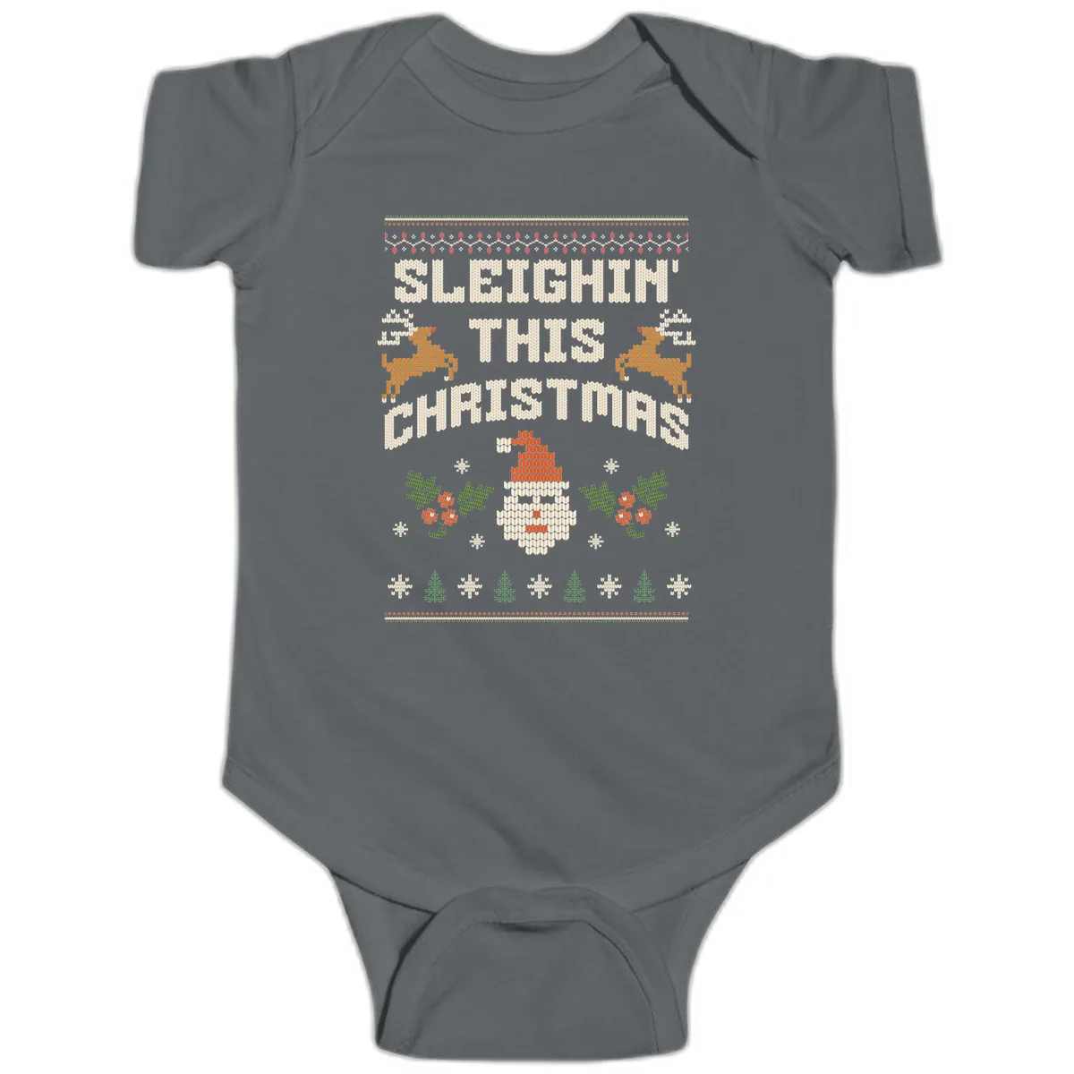 Sleighin' This Christmas Design Baby Onesie in Charcoal