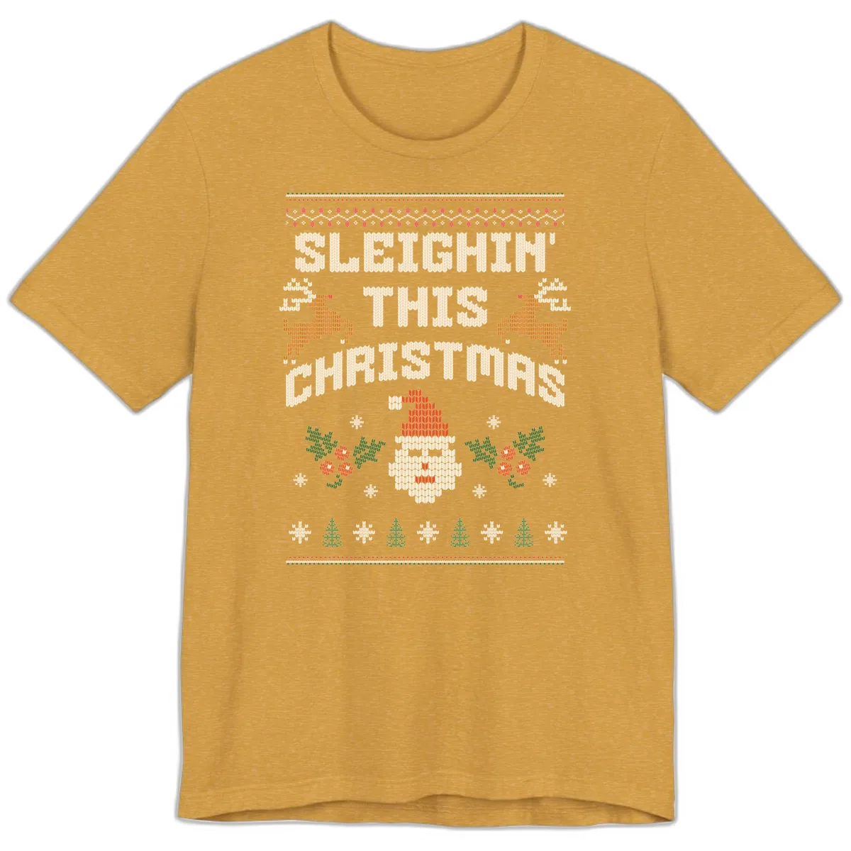 Sleighin' This Christmas Design Premium T-Shirt in Heather Mustard