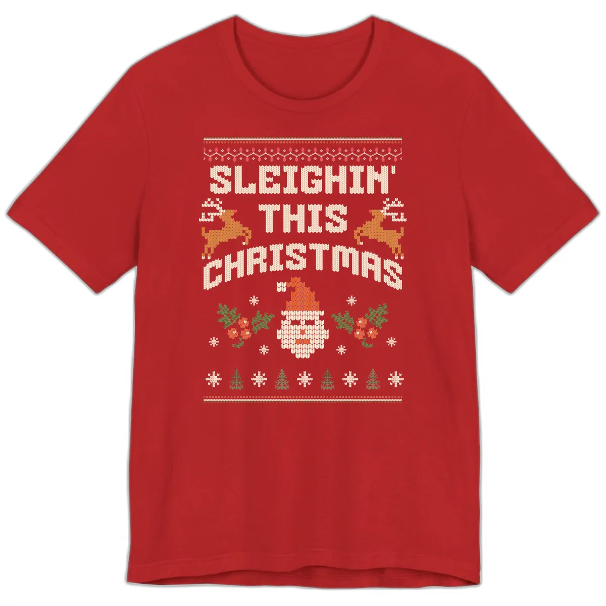 Sleighin' This Christmas Design Premium T-Shirt in Red