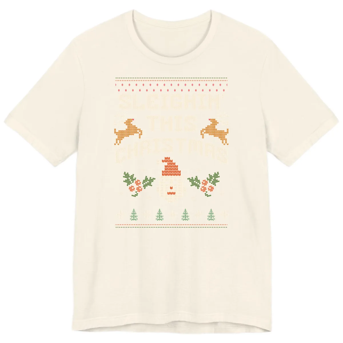 Sleighin' This Christmas Design Premium T-Shirt in Natural