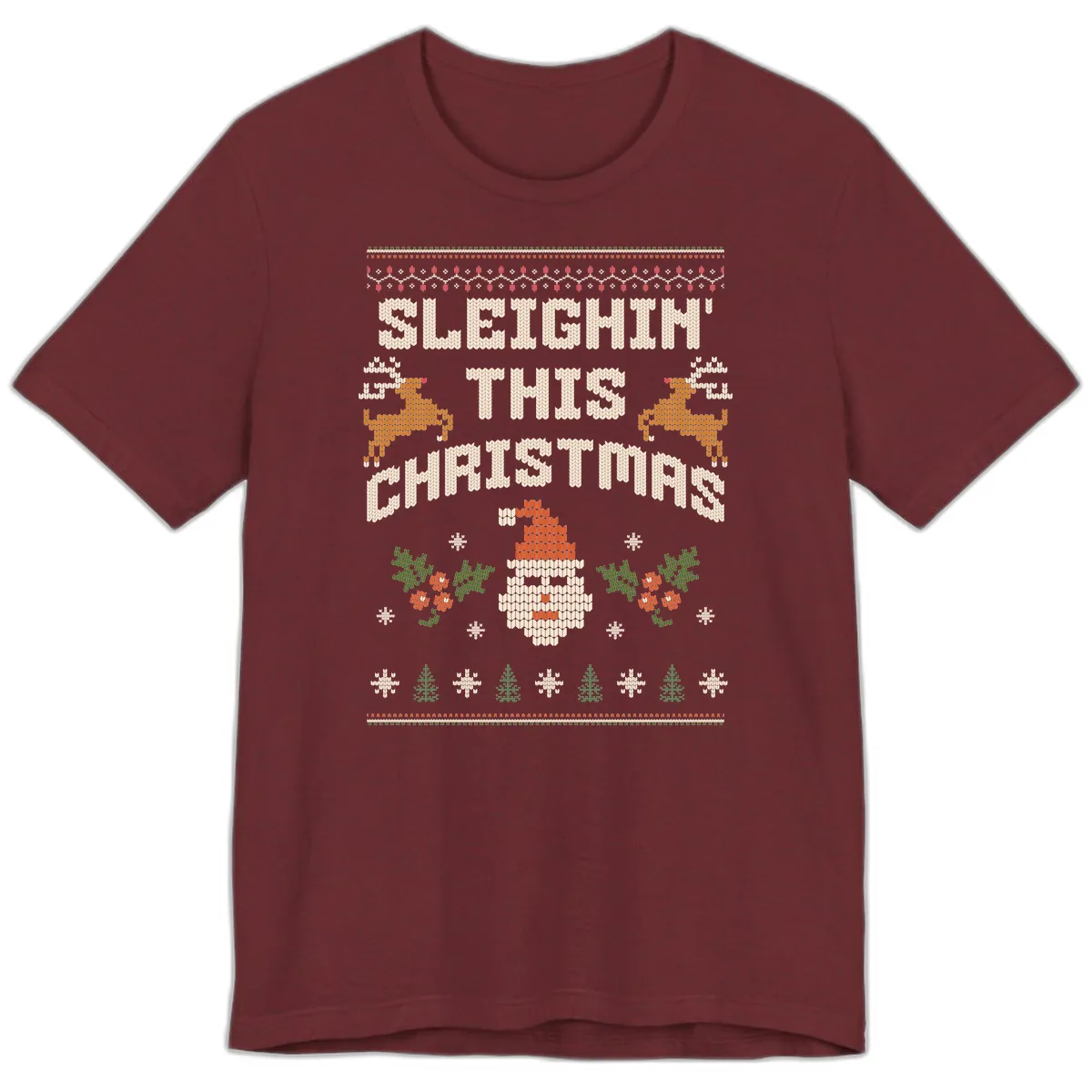 Sleighin' This Christmas Design Premium T-Shirt in Heather Cardinal