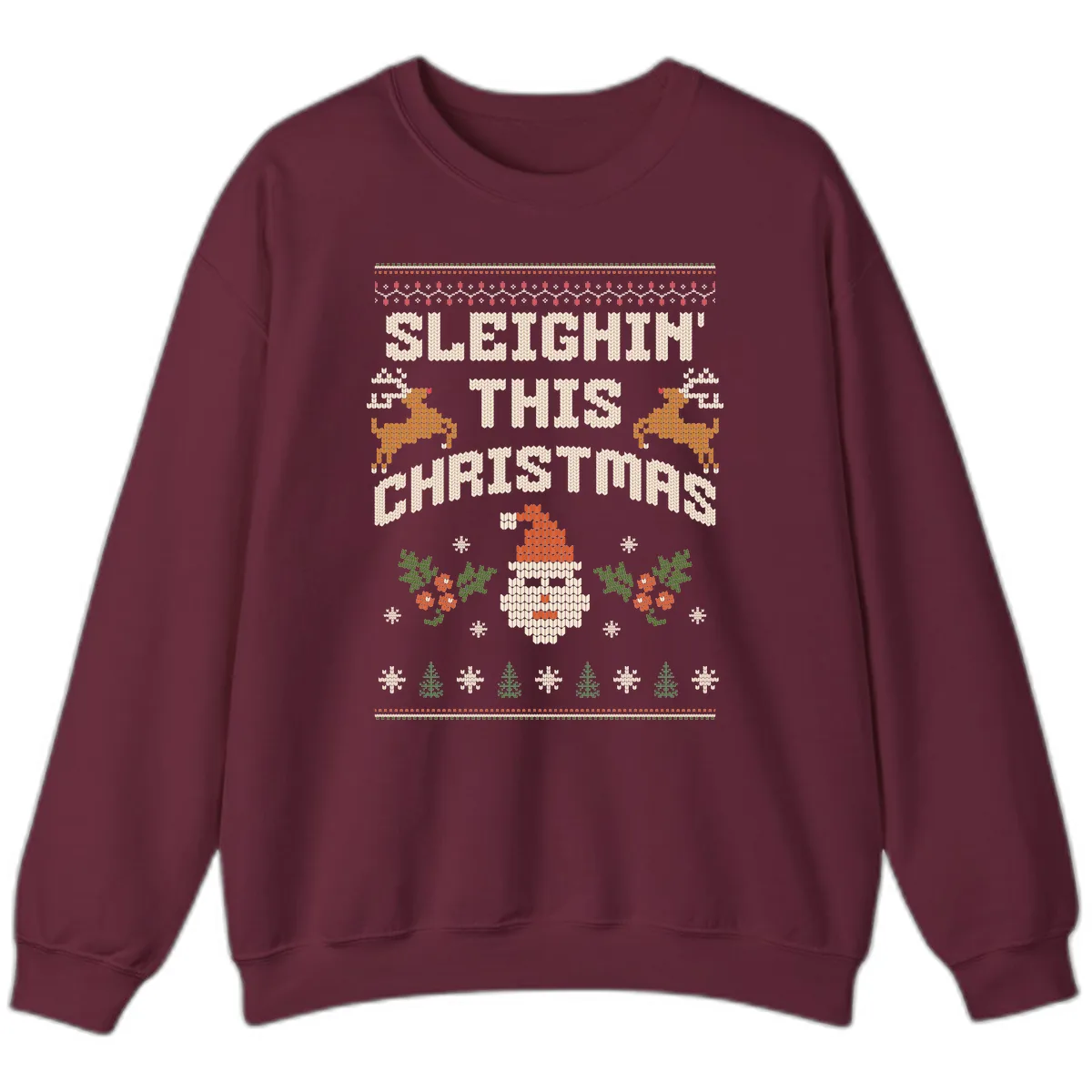 Sleighin' This Christmas Design Sweatshirt in Maroon