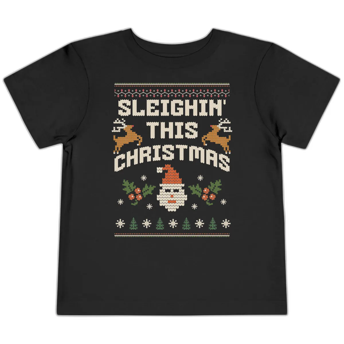 Sleighin' This Christmas Design Toddler T-Shirt in Black