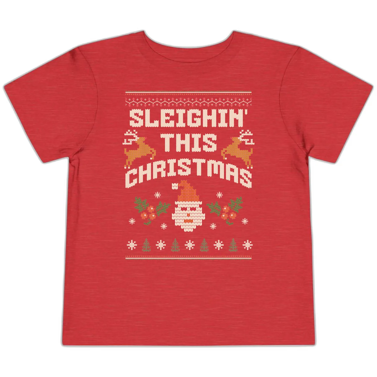 Sleighin' This Christmas Design Toddler T-Shirt in Heather Red