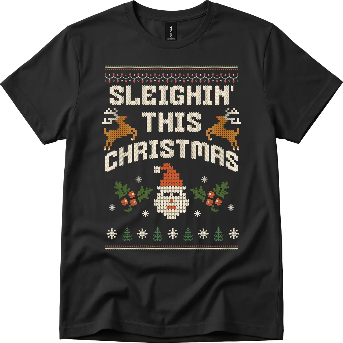 Sleighin' This Christmas Design T-Shirt in Black
