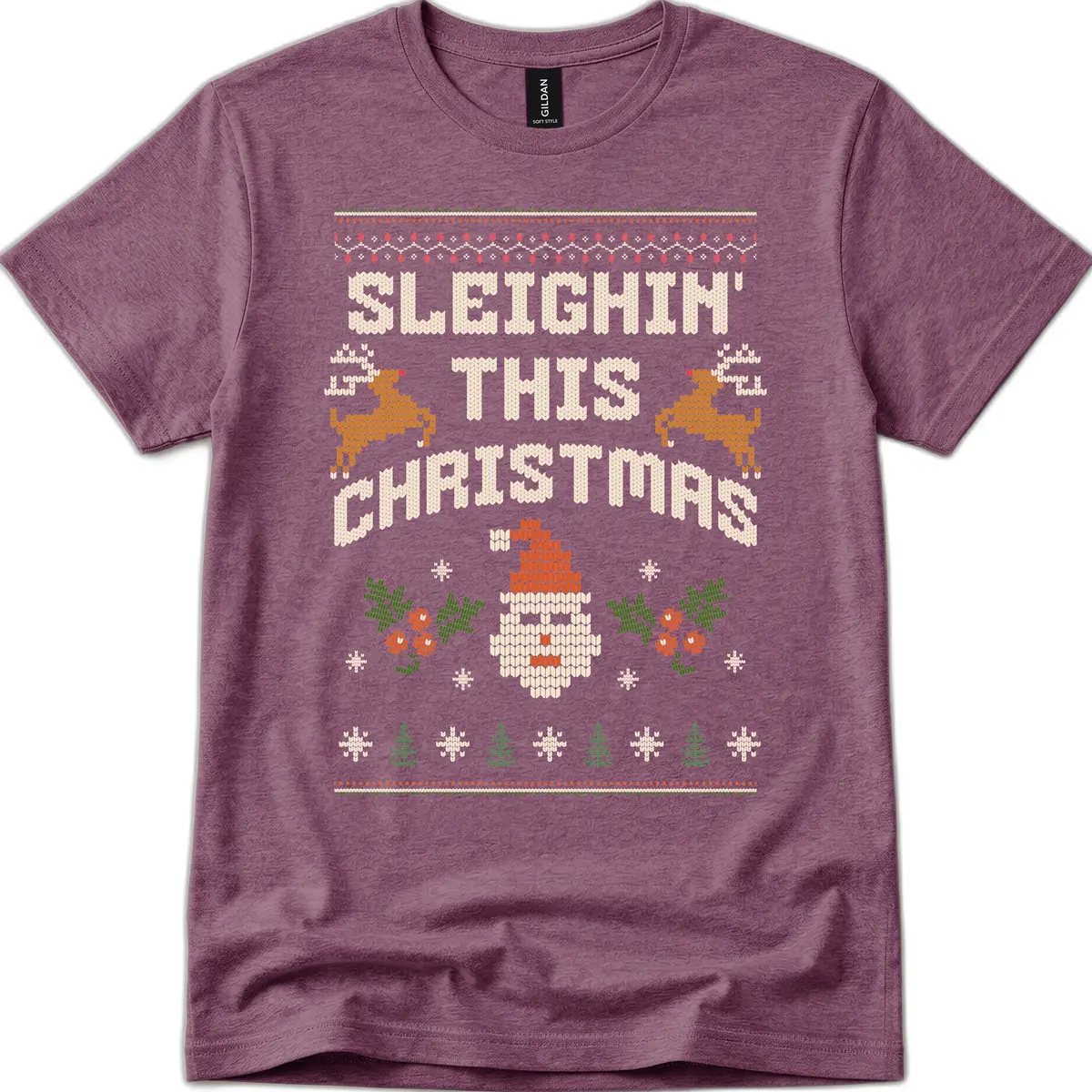 Sleighin' This Christmas Design T-Shirt in Heather Maroon