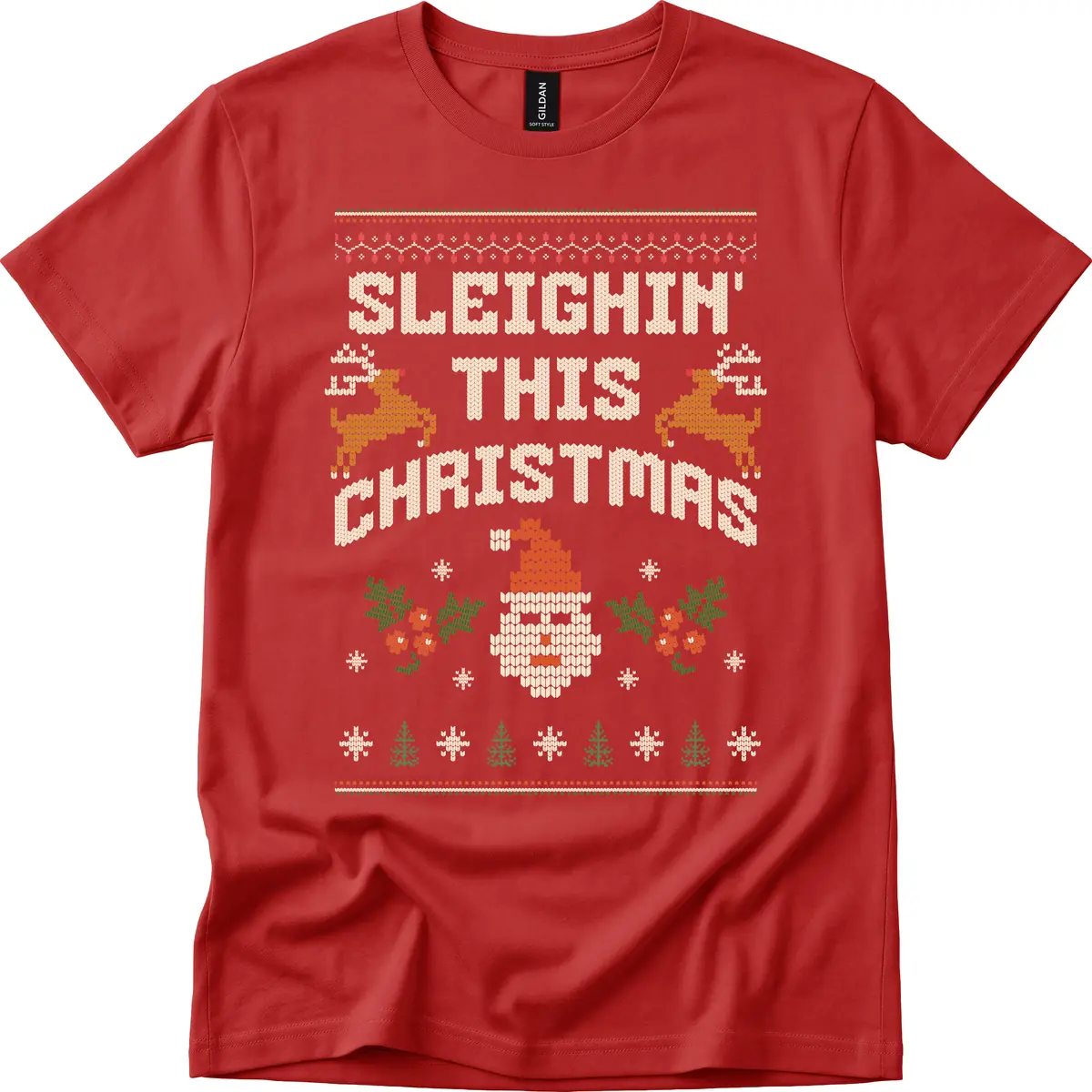 Sleighin' This Christmas Design T-Shirt in Red