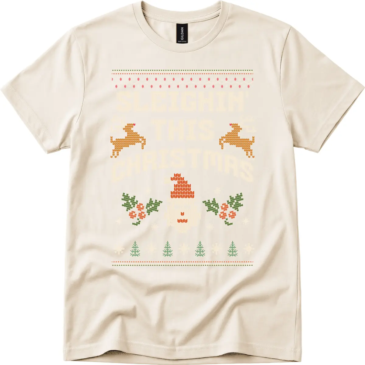 Sleighin' This Christmas Design T-Shirt in Natural