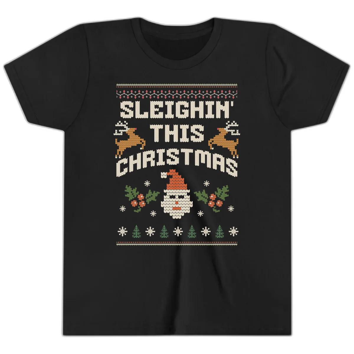 Sleighin' This Christmas Design Youth T-Shirt in Black