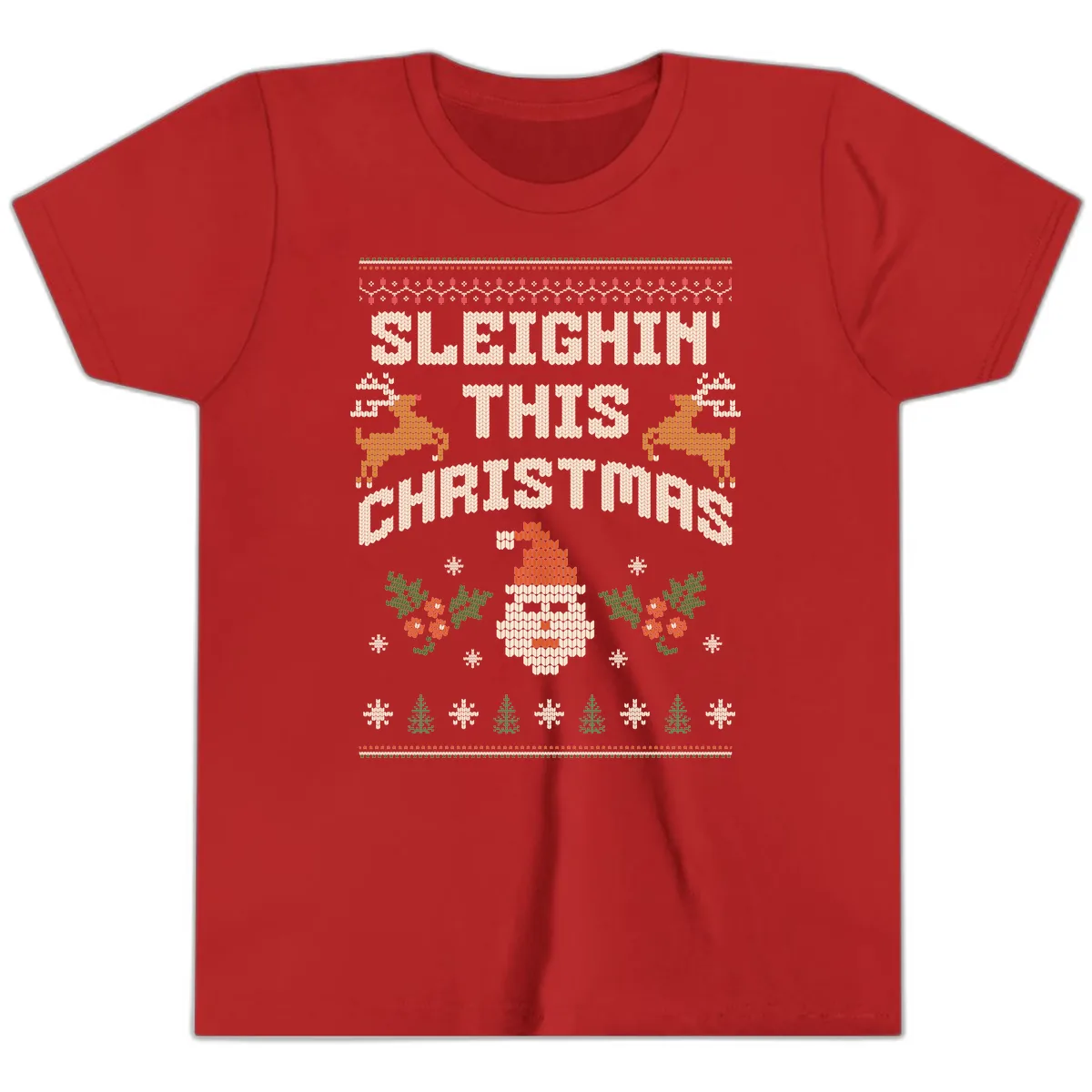Sleighin' This Christmas Design Youth T-Shirt in Red