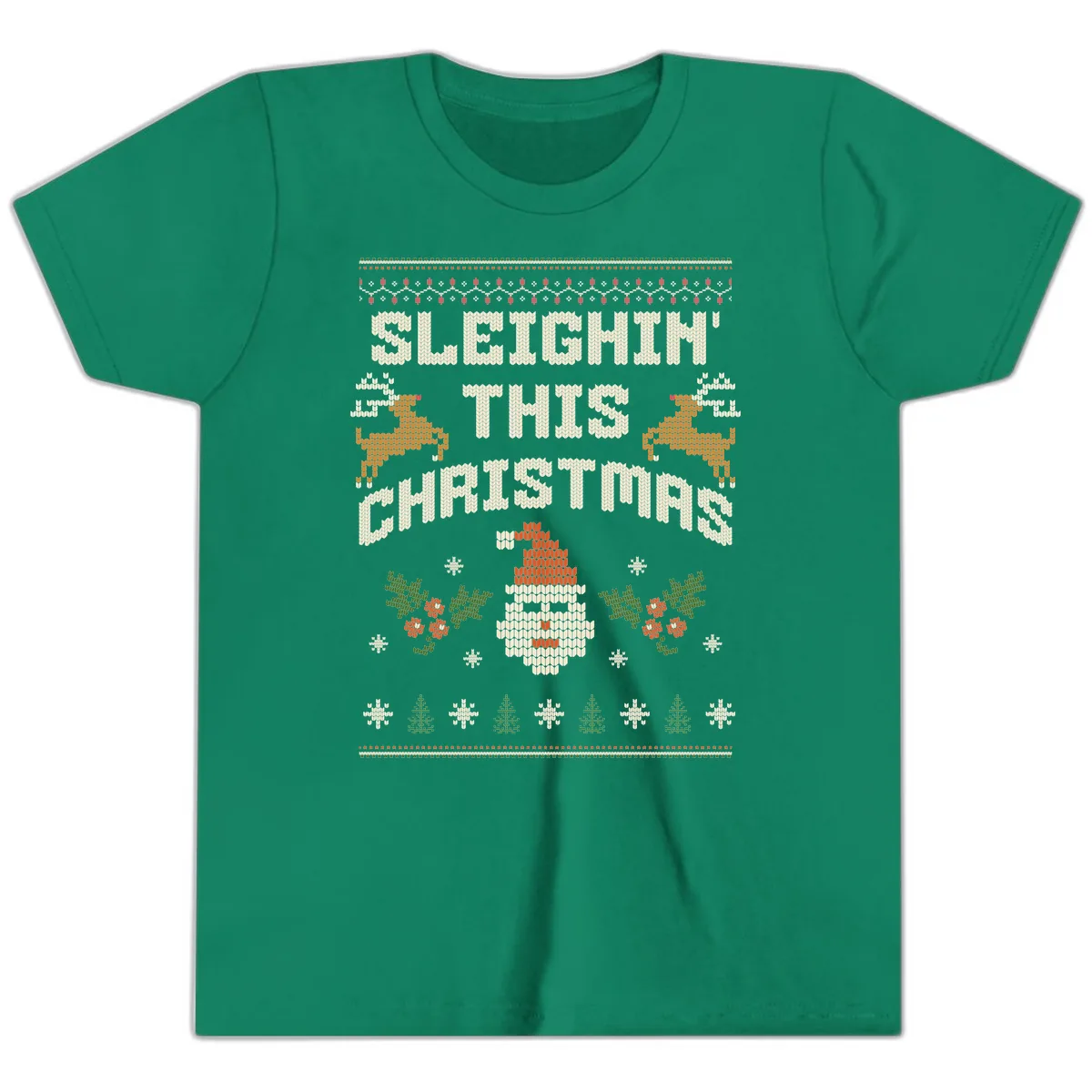 Sleighin' This Christmas Design Youth T-Shirt in Kelly