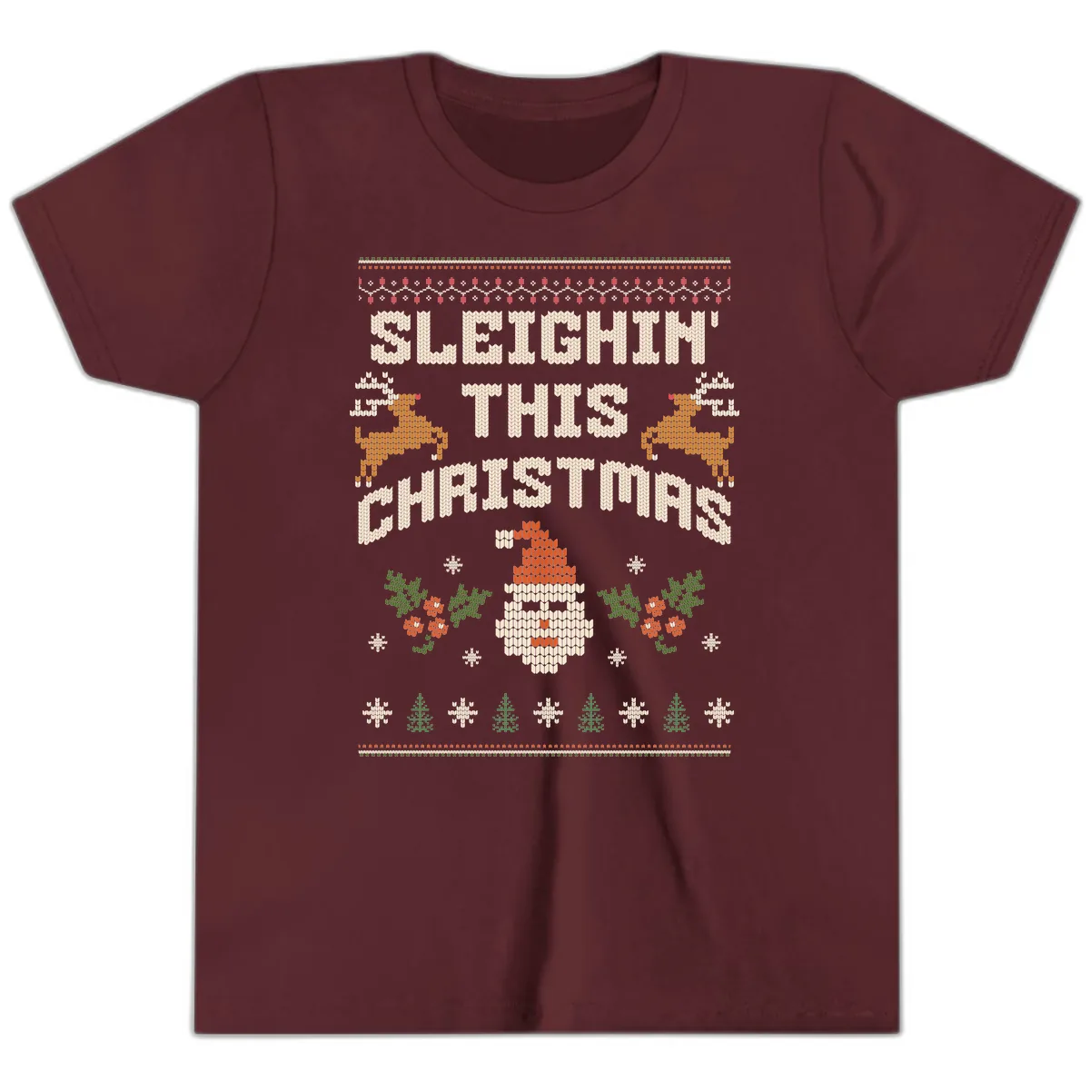 Sleighin' This Christmas Design Youth T-Shirt in Maroon