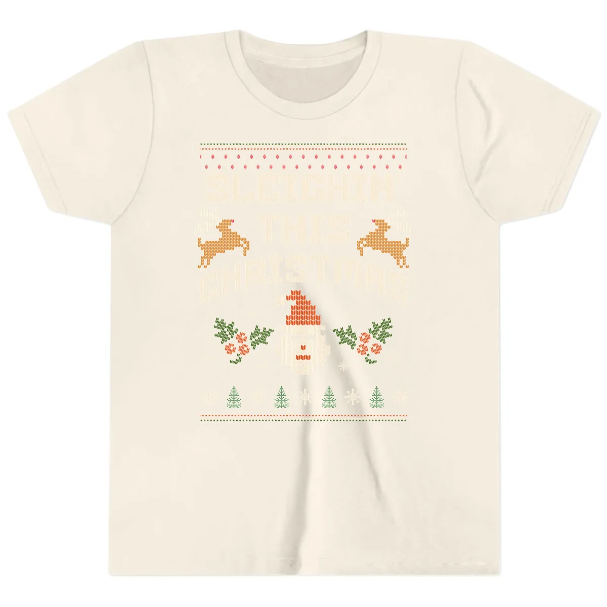 Sleighin' This Christmas Design Youth T-Shirt in Natural