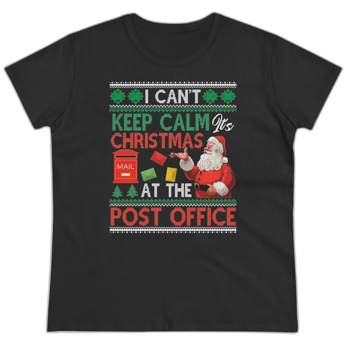 Keep Calm It's Christmas At The Post Office Ladies Tee in Black