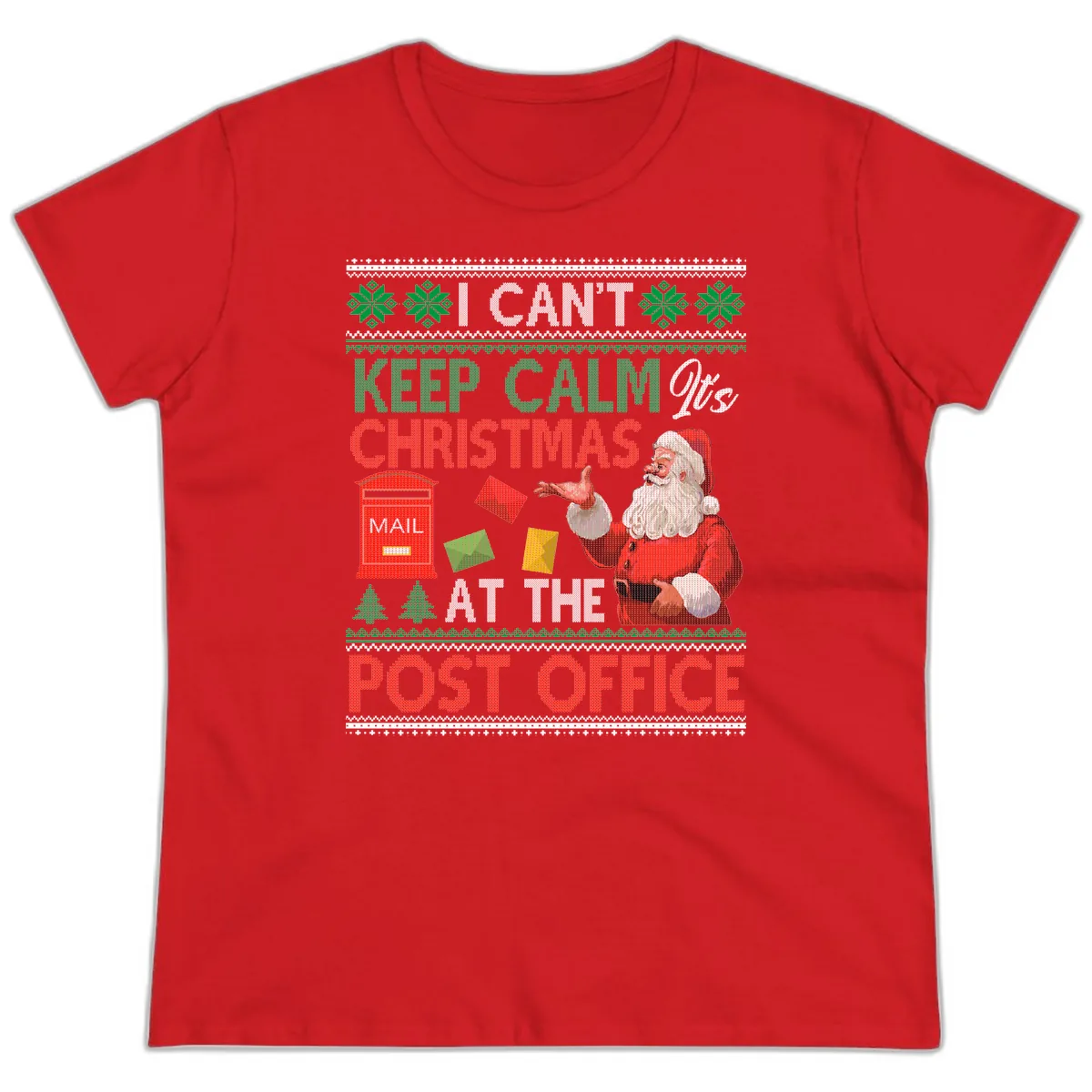 Keep Calm It's Christmas At The Post Office Ladies Tee in Red