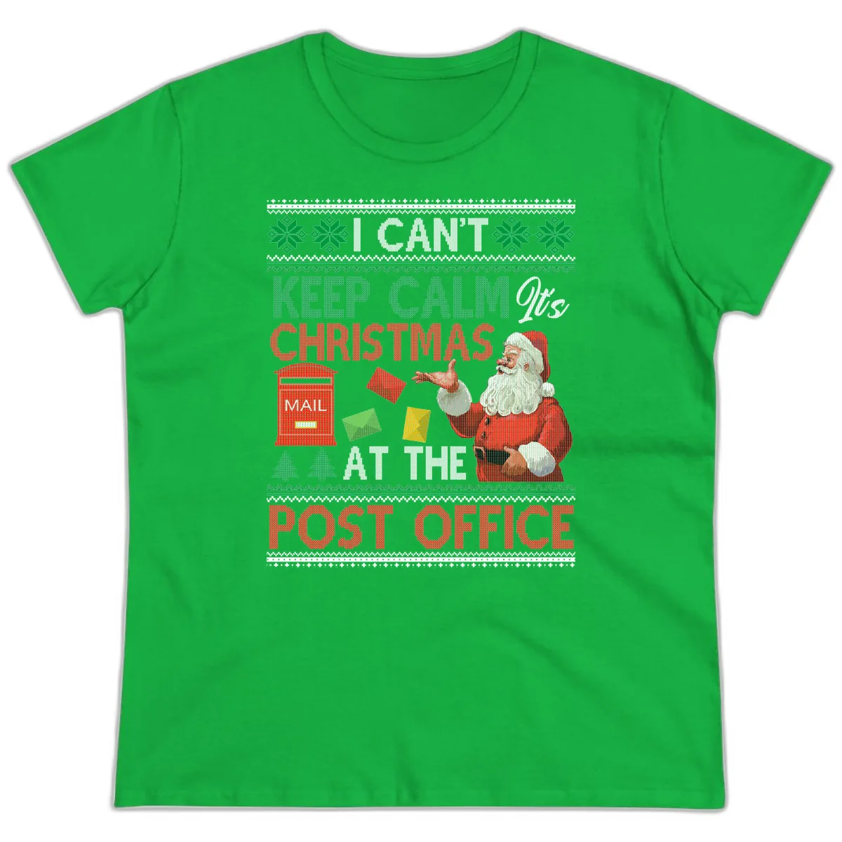 Keep Calm It's Christmas At The Post Office Ladies Tee in Irish Green