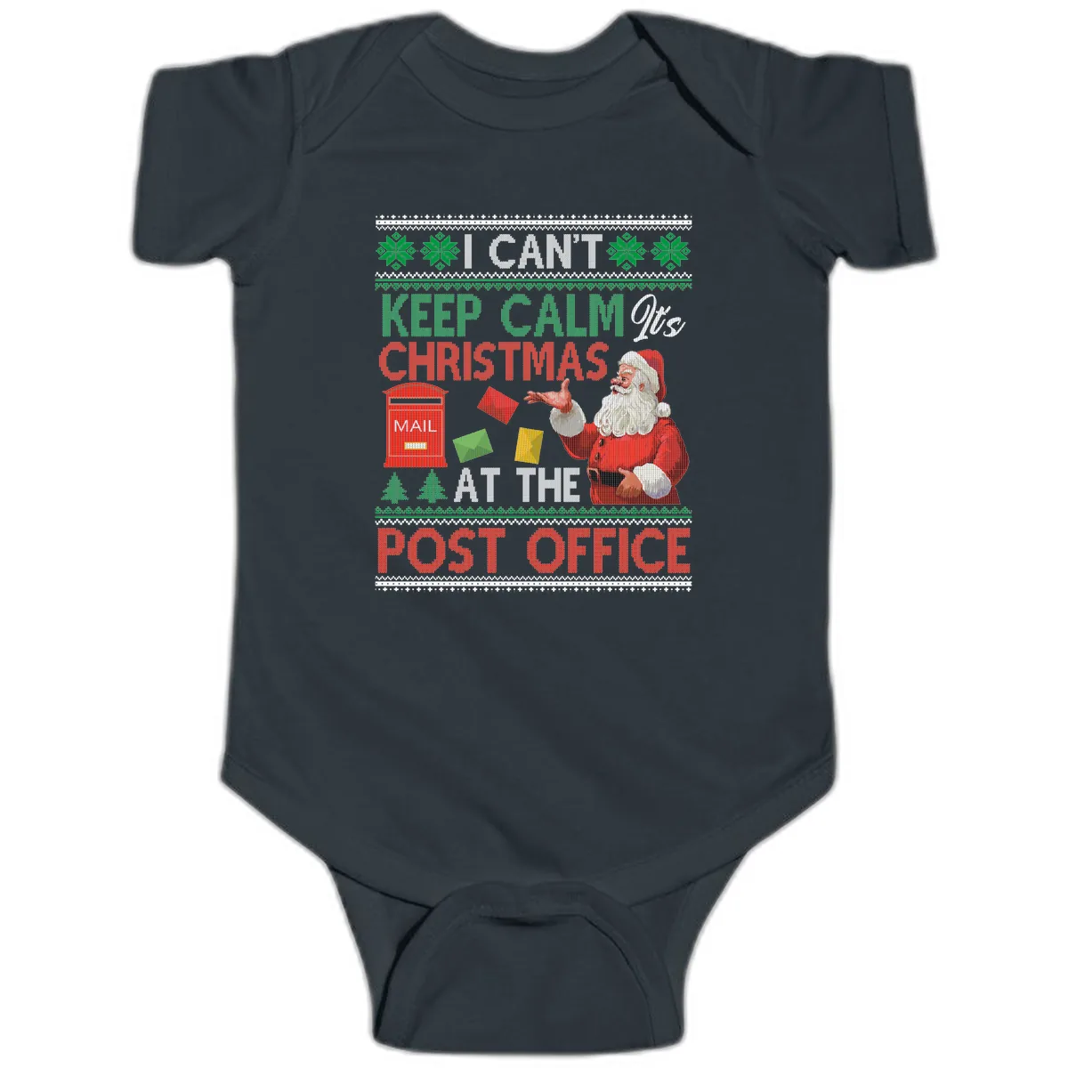 Keep Calm It's Christmas At The Post Office Baby Onesie in Black