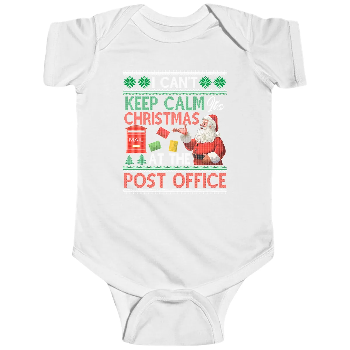 Keep Calm It's Christmas At The Post Office Baby Onesie in White