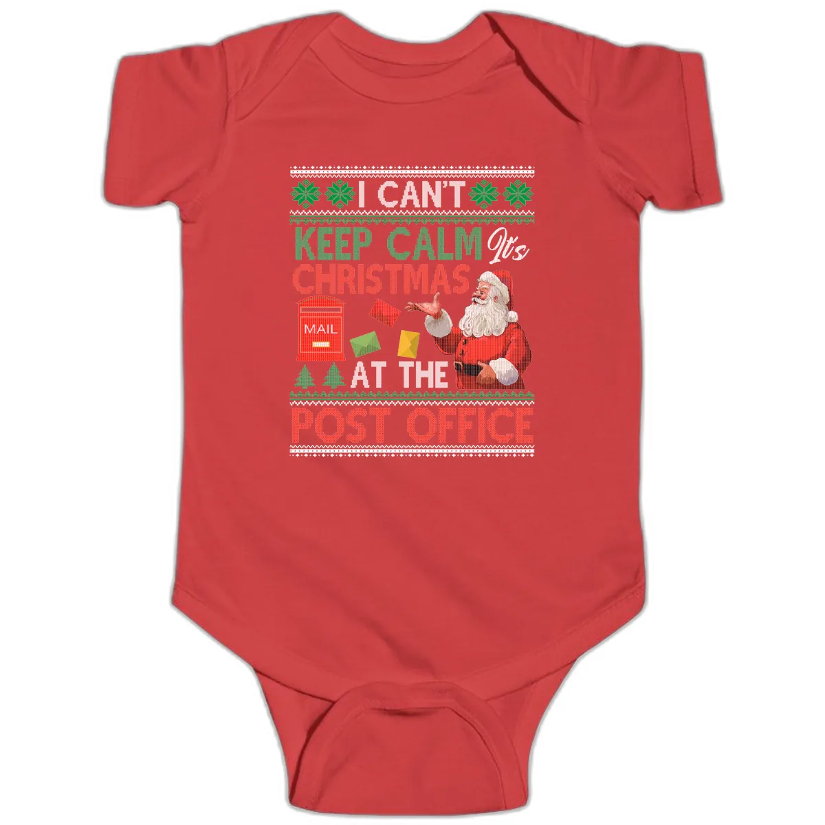 Keep Calm It's Christmas At The Post Office Baby Onesie in Red