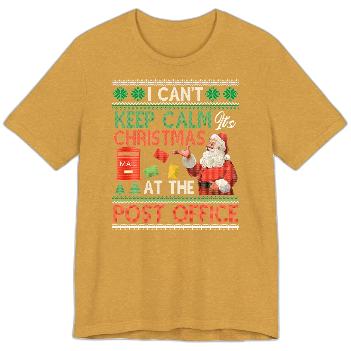 Keep Calm It's Christmas At The Post Office Premium T-Shirt in Heather Mustard