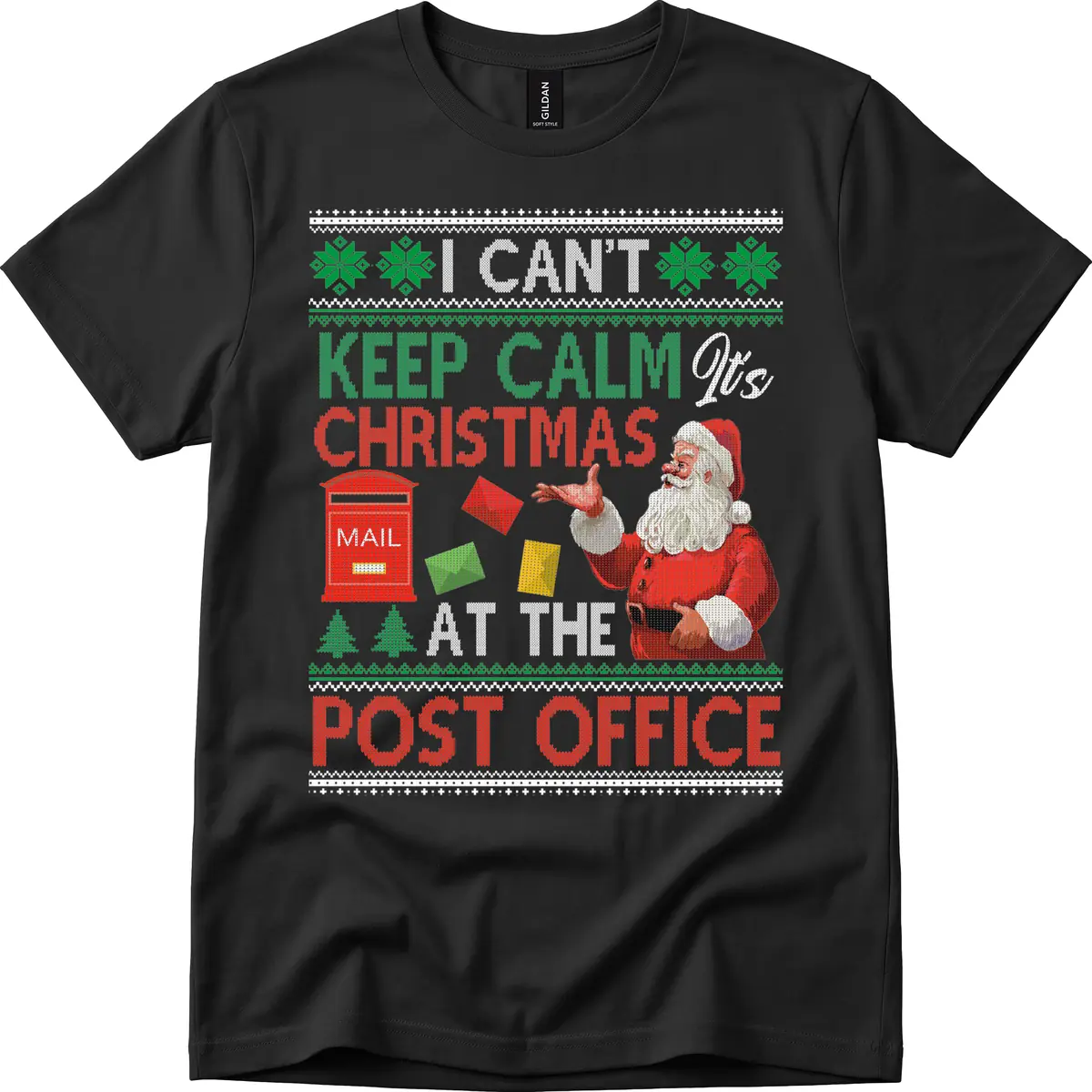 Keep Calm It's Christmas At The Post Office T-Shirt in Black