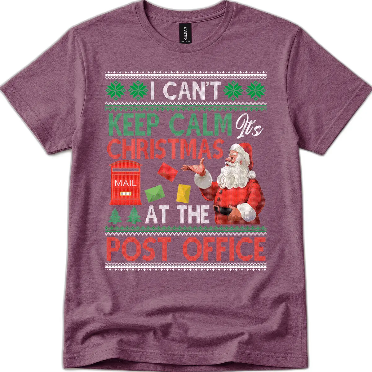 Keep Calm It's Christmas At The Post Office T-Shirt in Heather Maroon