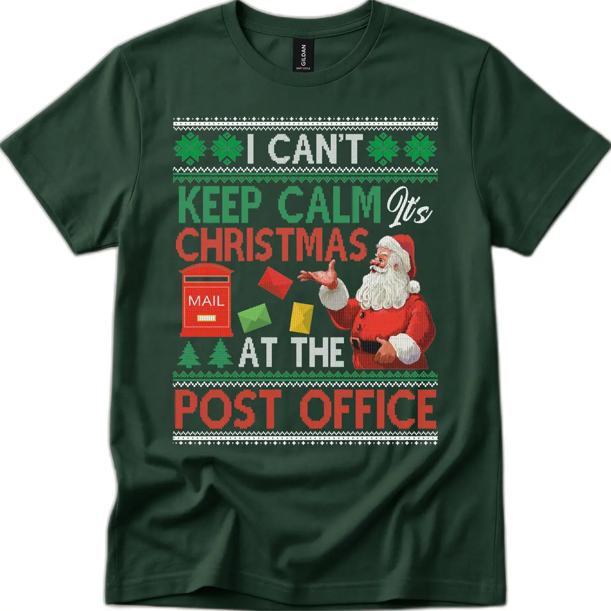 Keep Calm It's Christmas At The Post Office T-Shirt in Forest Green