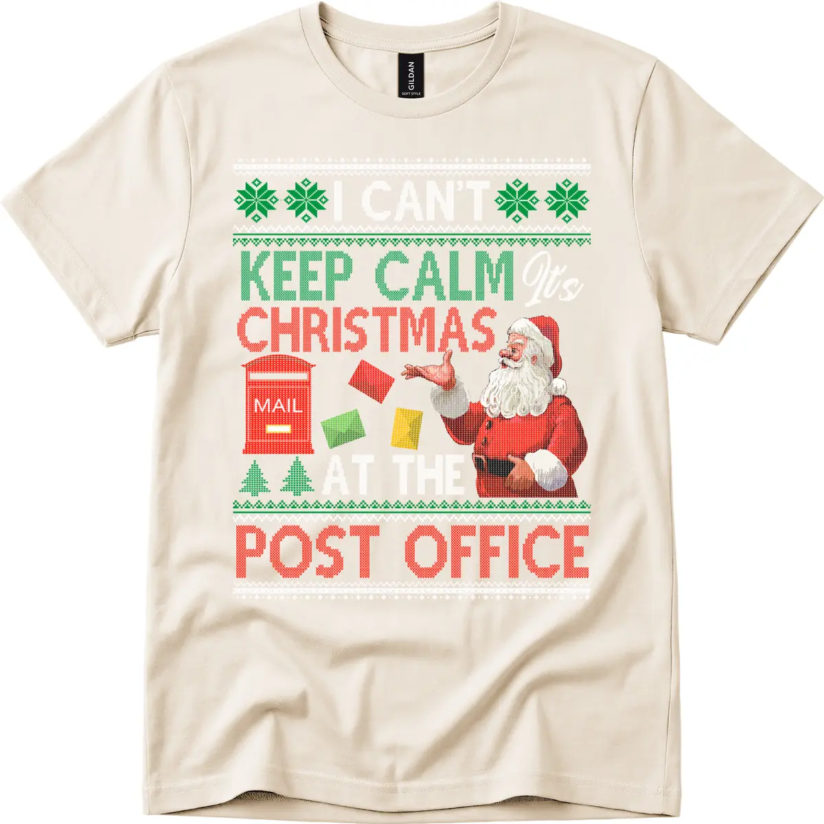 Keep Calm It's Christmas At The Post Office T-Shirt in Natural