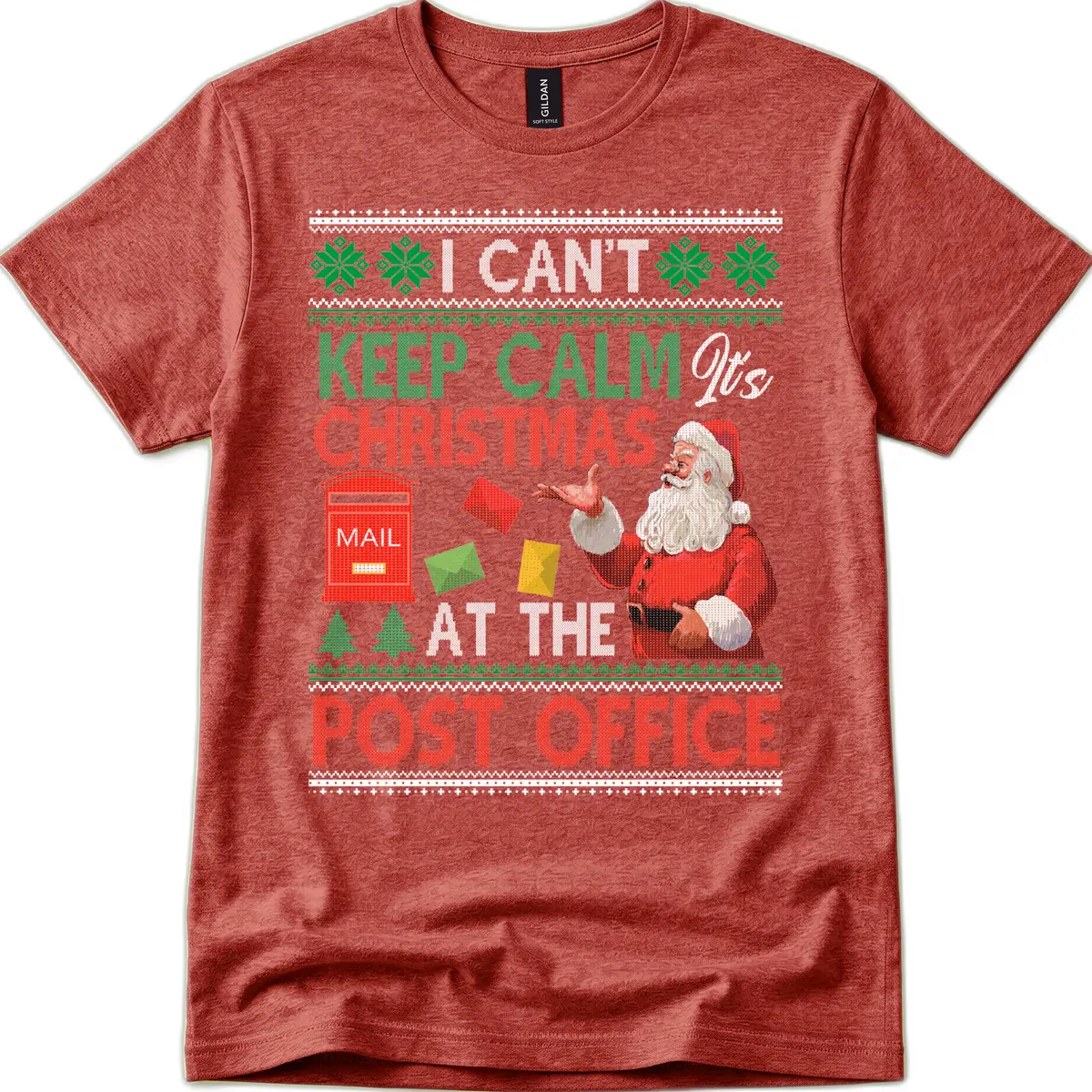 Keep Calm It's Christmas At The Post Office T-Shirt in Heather Cardinal