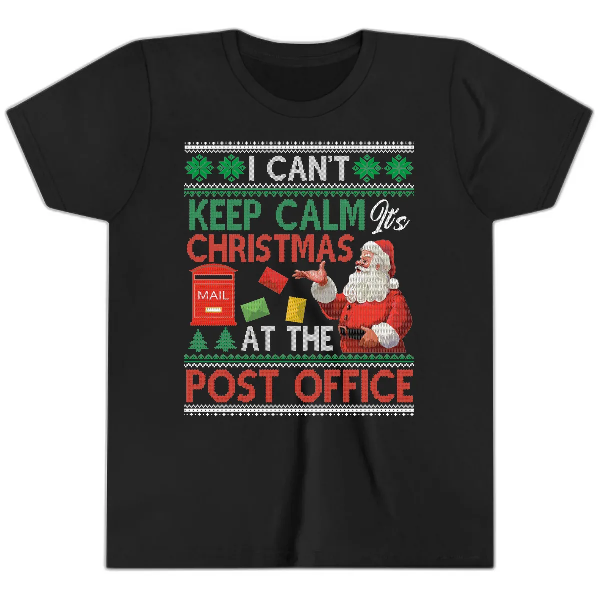 Keep Calm It's Christmas At The Post Office Youth T-Shirt in Black