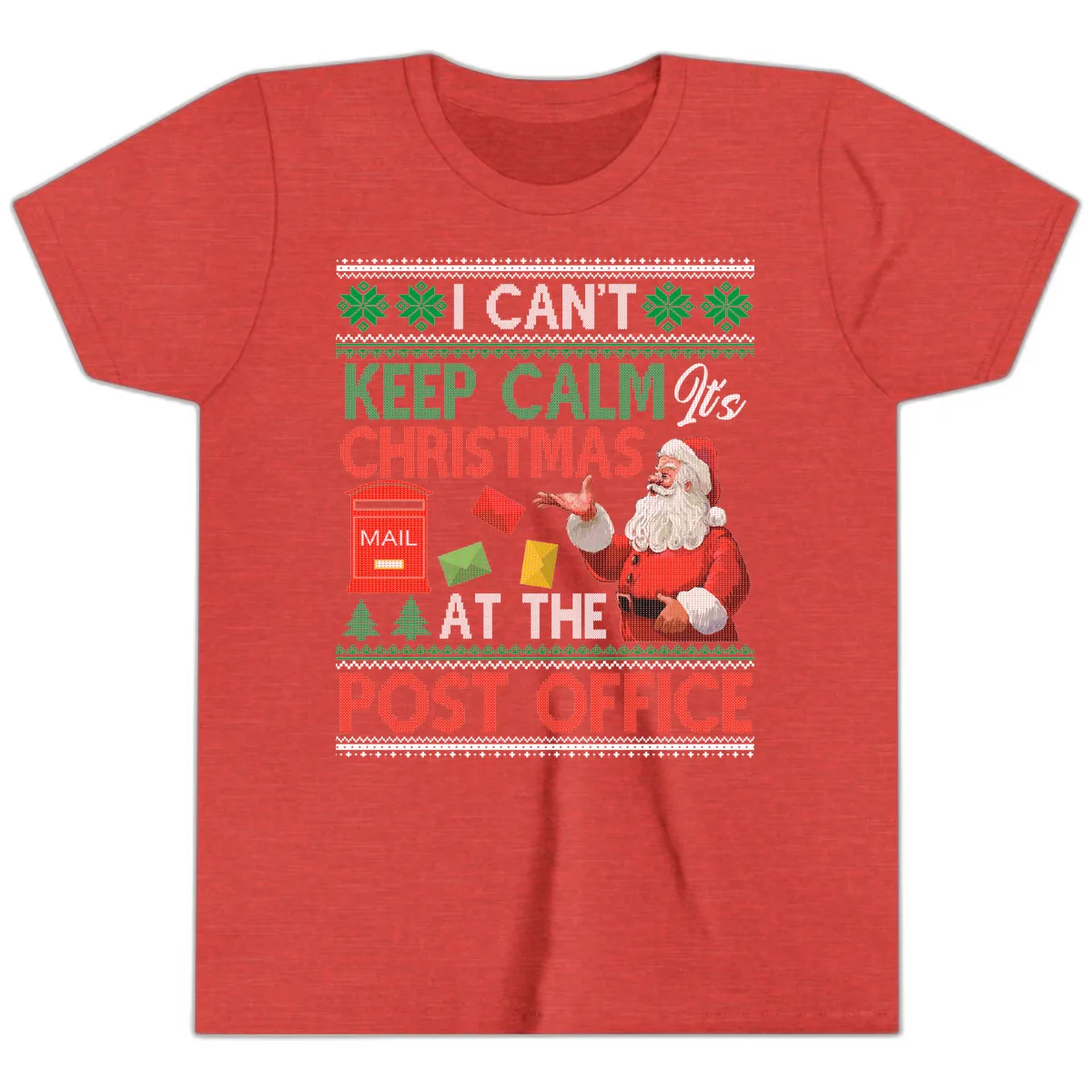 Keep Calm It's Christmas At The Post Office Youth T-Shirt in Heather Red